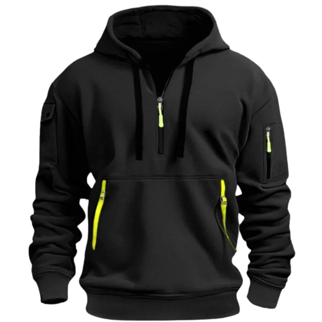 David | Men's Lightweight Hoodie with Adjustable Hood and Half-Zipper, Relaxed-Fit Hooded Jumper | My Sweet Wardrobe