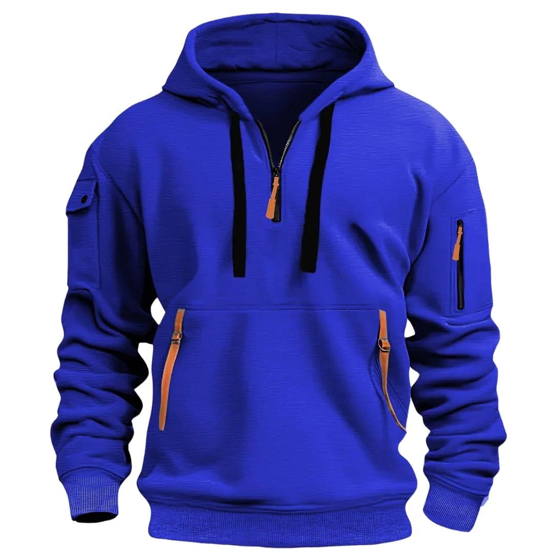 David | Men's Lightweight Hoodie with Adjustable Hood and Half-Zipper, Relaxed-Fit Hooded Jumper | My Sweet Wardrobe