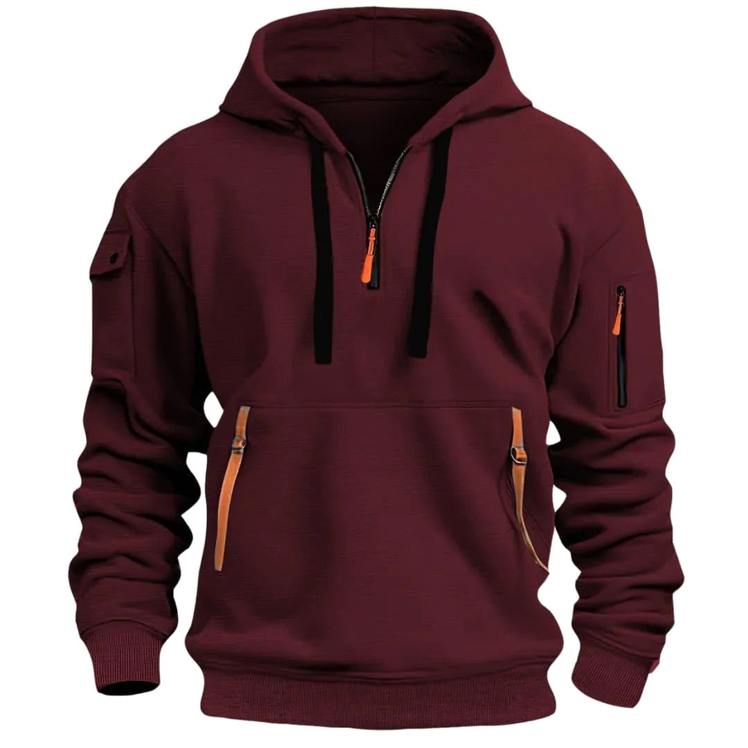 David | Men's Lightweight Hoodie with Adjustable Hood and Half-Zipper, Relaxed-Fit Hooded Jumper | My Sweet Wardrobe