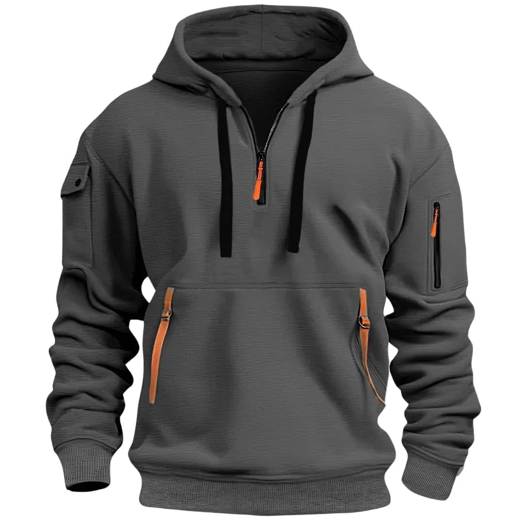 David | Men's Lightweight Hoodie with Adjustable Hood and Half-Zipper, Relaxed-Fit Hooded Jumper | My Sweet Wardrobe