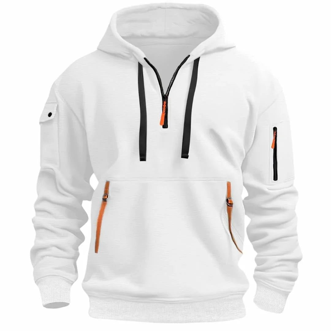David | Men's Lightweight Hoodie with Adjustable Hood and Half-Zipper, Relaxed-Fit Hooded Jumper | My Sweet Wardrobe