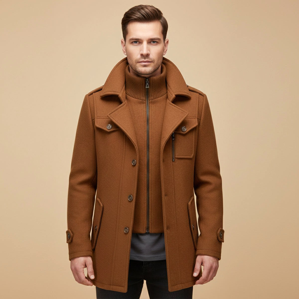 Dean | Men's Wool Blend Winter Coat, Structured Trench-Inspired Coat | My Sweet Wardrobe