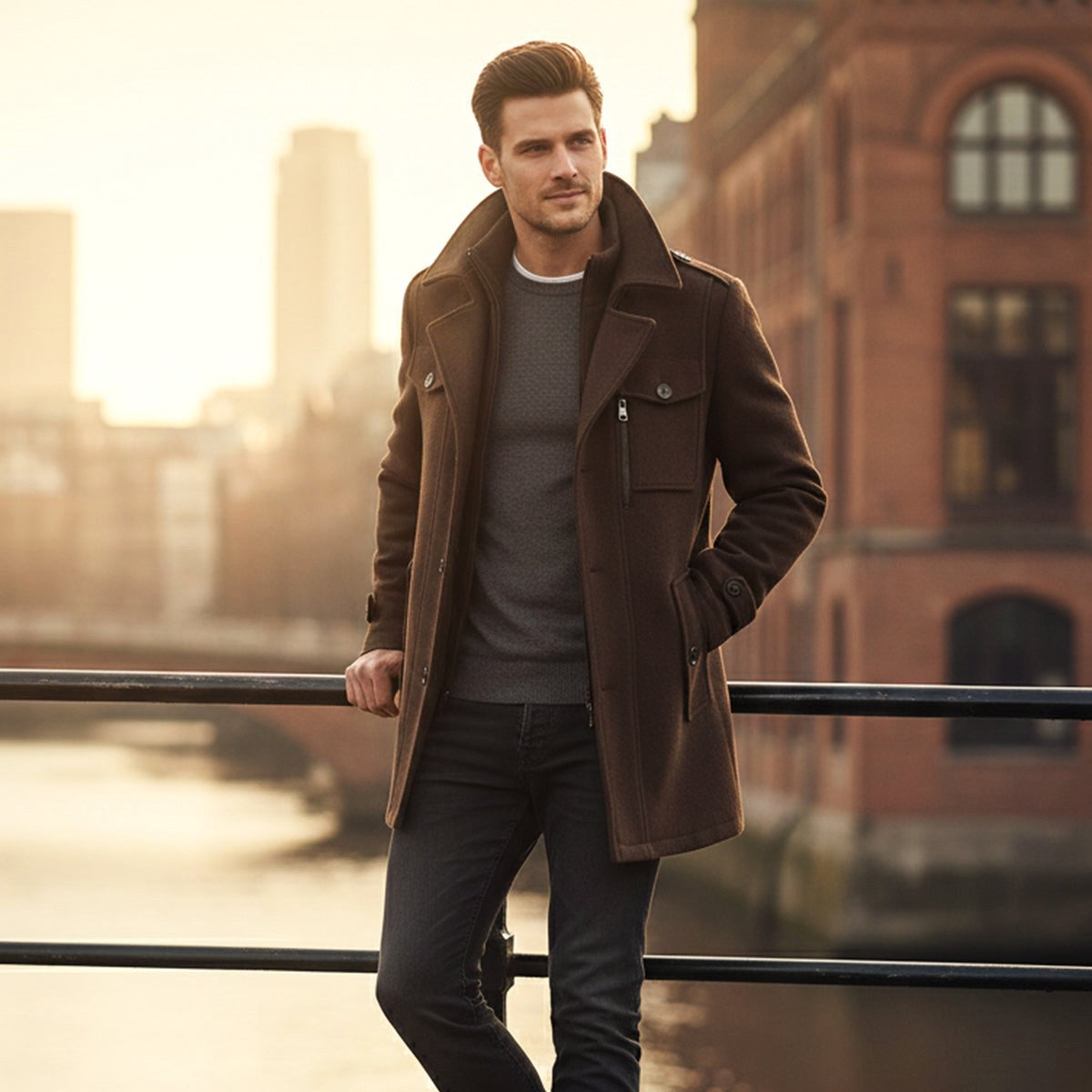 Dean | Men's Wool Blend Winter Coat, Structured Trench-Inspired Coat | My Sweet Wardrobe