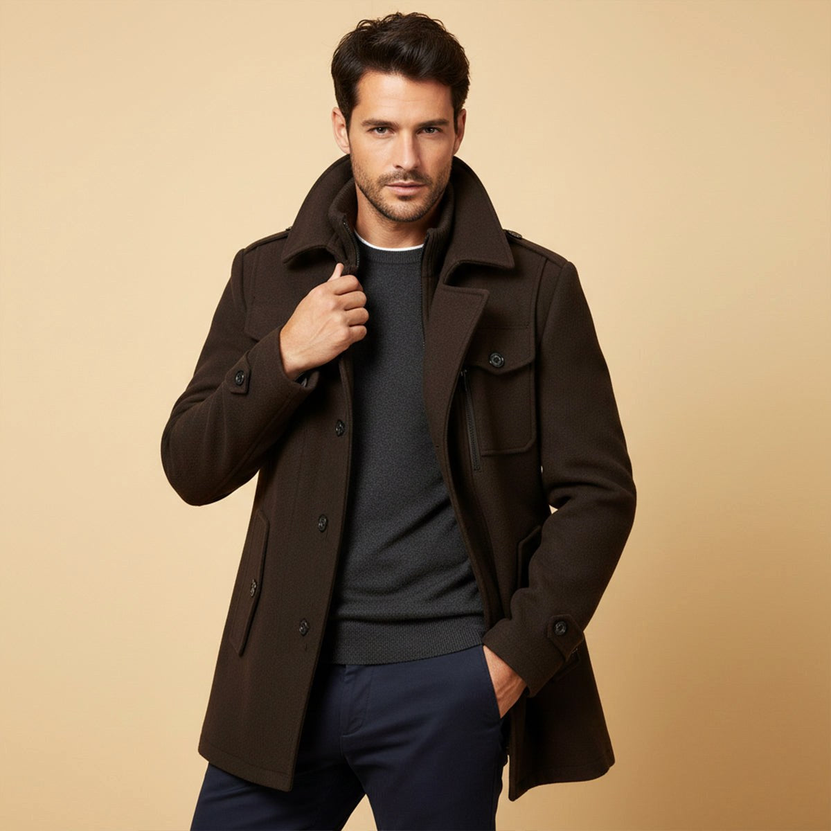 Dean | Men's Wool Blend Winter Coat, Structured Trench-Inspired Coat | My Sweet Wardrobe