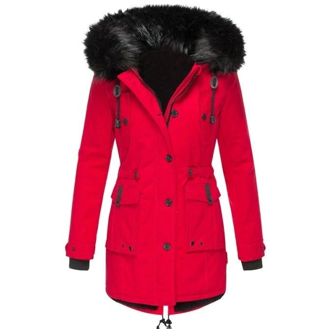 Delaney | Women's Hooded Parka Coat, Full-Length Winter Coat | Dressific | Red