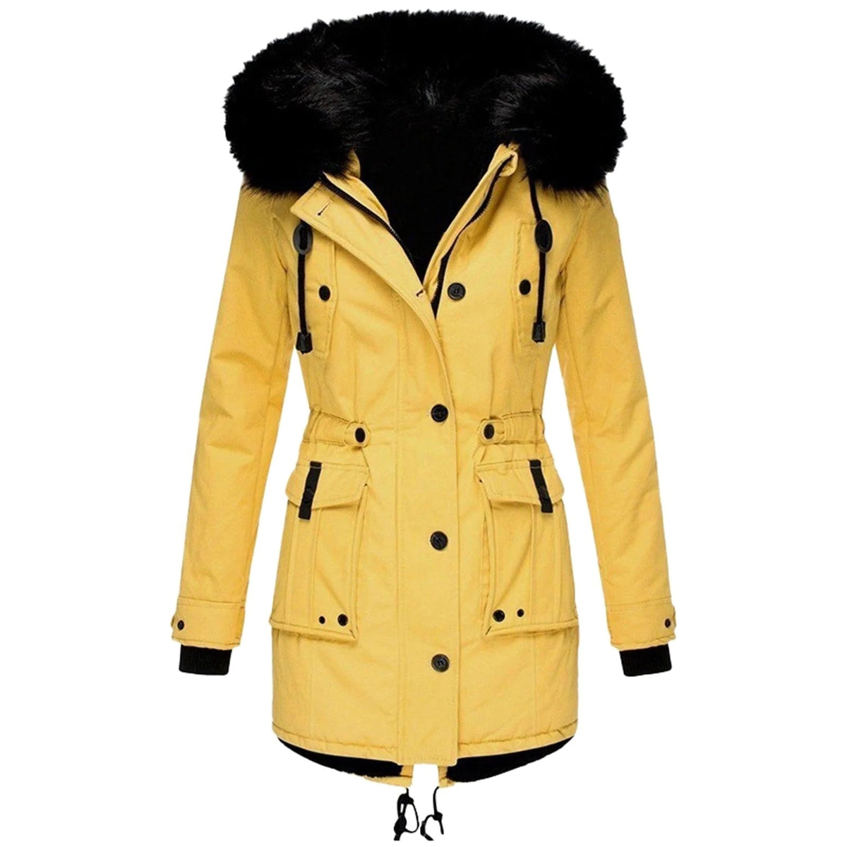 Delaney | Women's Hooded Parka Coat, Full-Length Winter Coat | Dressific | Yellow