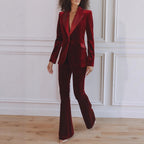 Delphine | Women's Single-Button Blazer Flare Trouser Set, Contrast Lapel Two-Piece Suit | My Sweet Wardrobe | Black