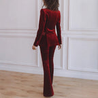 Delphine | Women's Single-Button Blazer Flare Trouser Set, Contrast Lapel Two-Piece Suit | My Sweet Wardrobe