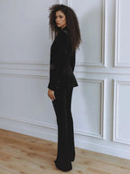 Delphine | Women's Single-Button Blazer Flare Trouser Set, Contrast Lapel Two-Piece Suit | My Sweet Wardrobe