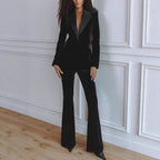 Delphine | Women's Single-Button Blazer Flare Trouser Set, Contrast Lapel Two-Piece Suit | My Sweet Wardrobe