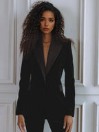 Delphine | Women's Single-Button Blazer Flare Trouser Set, Contrast Lapel Two-Piece Suit | My Sweet Wardrobe