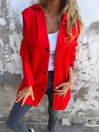Denise | Women's Hooded Cotton-Blend Jacket, Relaxed Transitional Jacket | My Sweet Wardrobe | Red