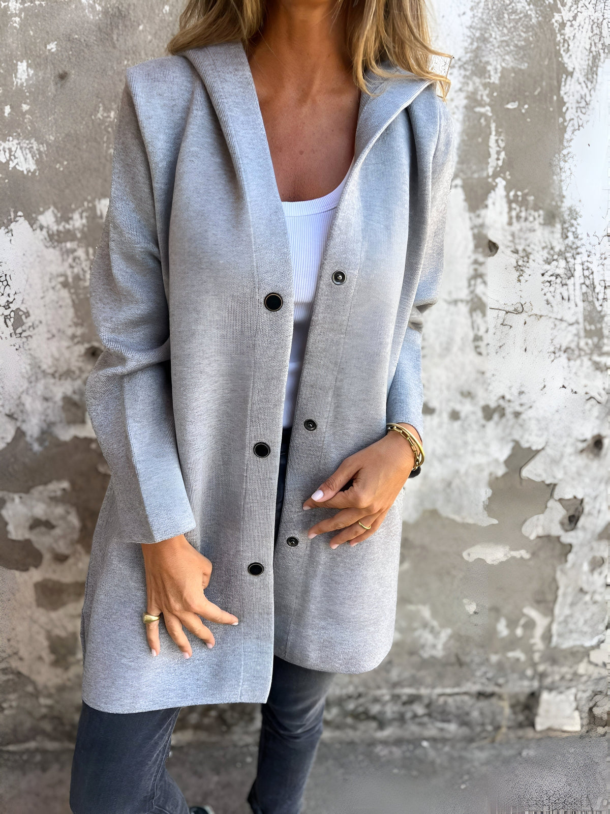 Denise | Women's Hooded Cotton-Blend Jacket, Relaxed Transitional Jacket | My Sweet Wardrobe | Black