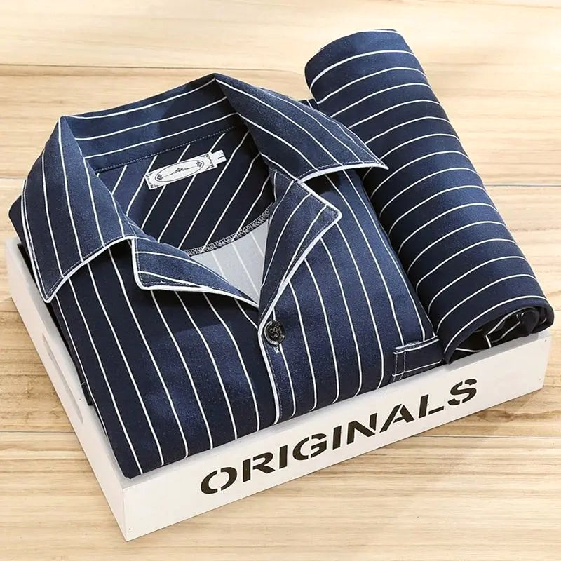 Dieter | Men's Striped Pyjamas with Long Sleeves, Two-Piece Pyjama Set | My Sweet Wardrobe | Grey-Brown