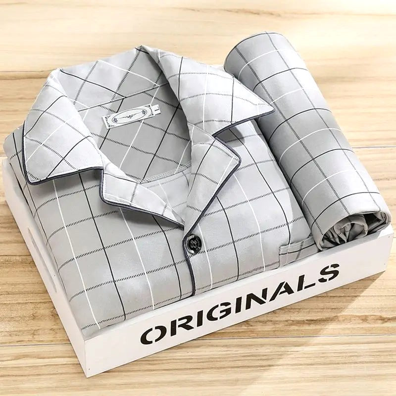 Dieter | Men's Striped Pyjamas with Long Sleeves, Two-Piece Pyjama Set | My Sweet Wardrobe | Grey-Brown