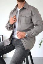 Dominic | Men's Long Sleeve Button-Up Shirt Jacket, Relaxed-Fit Overshirt | My Sweet Wardrobe | Grey