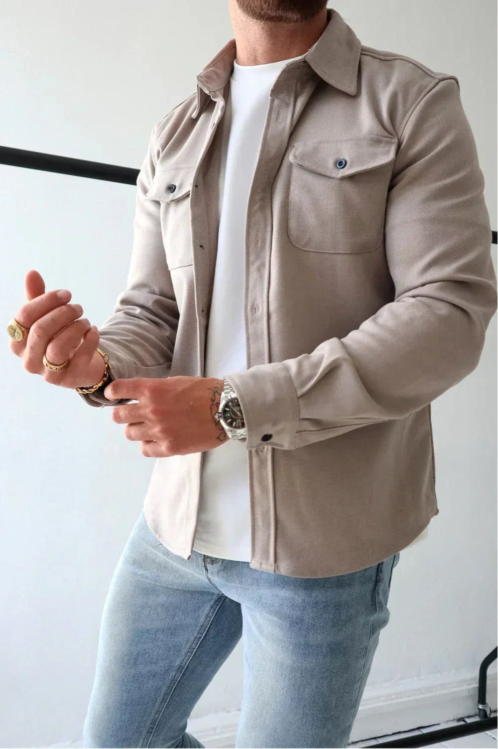 Dominic | Men's Long Sleeve Button-Up Shirt Jacket, Relaxed-Fit Overshirt | My Sweet Wardrobe