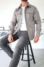 Dominic | Men's Long Sleeve Button-Up Shirt Jacket, Relaxed-Fit Overshirt | My Sweet Wardrobe | Black