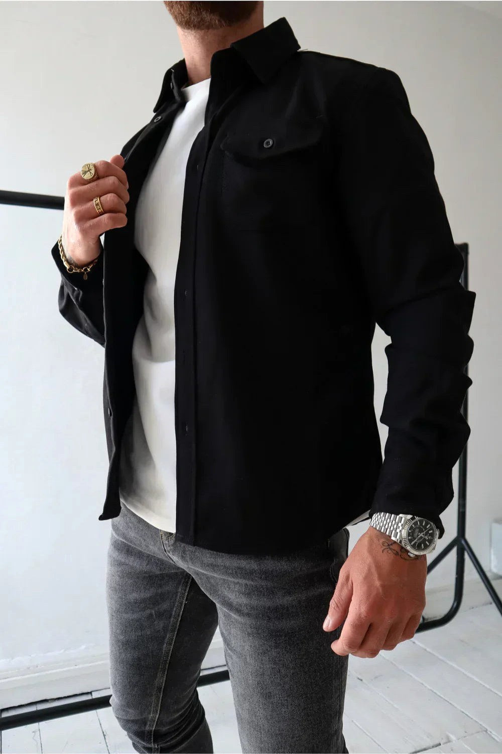 Dominic | Men's Long Sleeve Button-Up Shirt Jacket, Relaxed-Fit Overshirt | My Sweet Wardrobe | Dark Grey