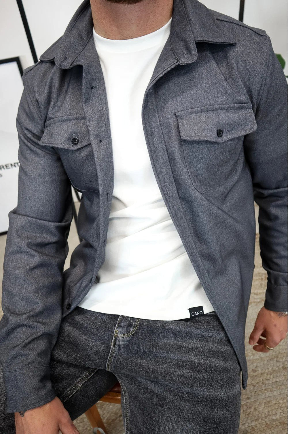 Dominic | Men's Long Sleeve Button-Up Shirt Jacket, Relaxed-Fit Overshirt | My Sweet Wardrobe | Dark Blue