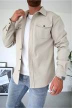 Dominic | Men's Long Sleeve Button-Up Shirt Jacket, Relaxed-Fit Overshirt | My Sweet Wardrobe | Stone