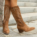 Dorothy | Women's Suede Block Heel Ankle Boots, Western Mid-Calf Boots | My Sweet Wardrobe | Camel