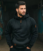 Dylan | Men's Half-Zip Hooded Pullover, Kangaroo Pocket Hoodie | Dressific | Dark Gray