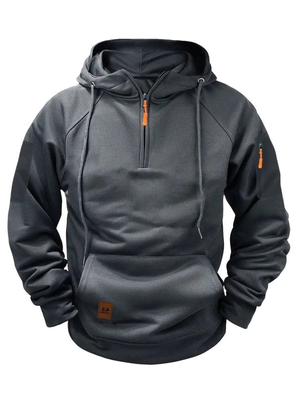 Dylan | Men's Half-Zip Hooded Pullover, Kangaroo Pocket Hoodie | Dressific | Red