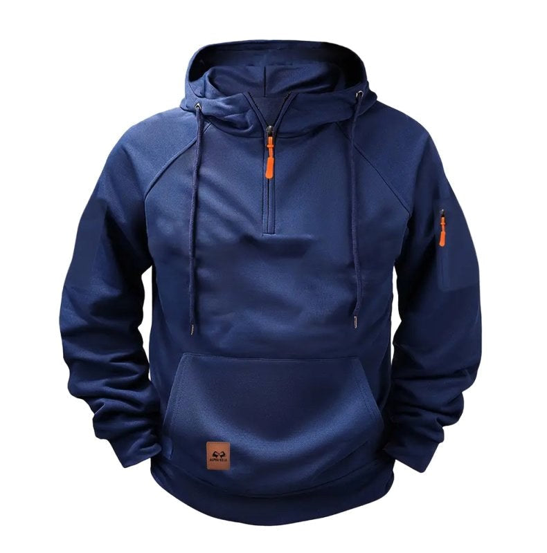 Dylan | Men's Half-Zip Hooded Pullover, Kangaroo Pocket Hoodie | Dressific | Blue