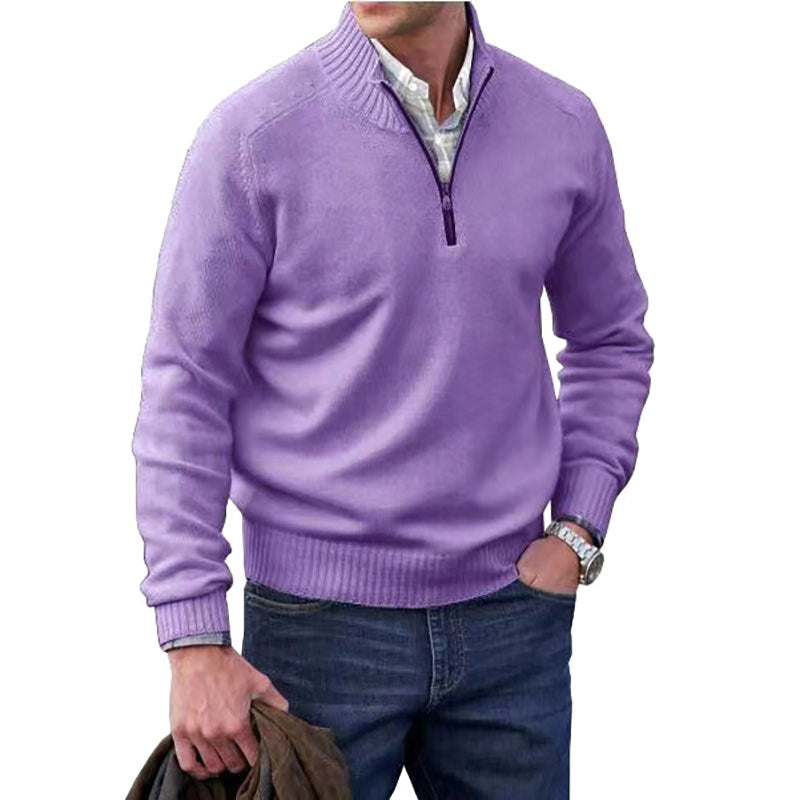Eberhard | Men's Italian Jumper with Zip, Elegant Knit Jumper | My Sweet Wardrobe | Purple
