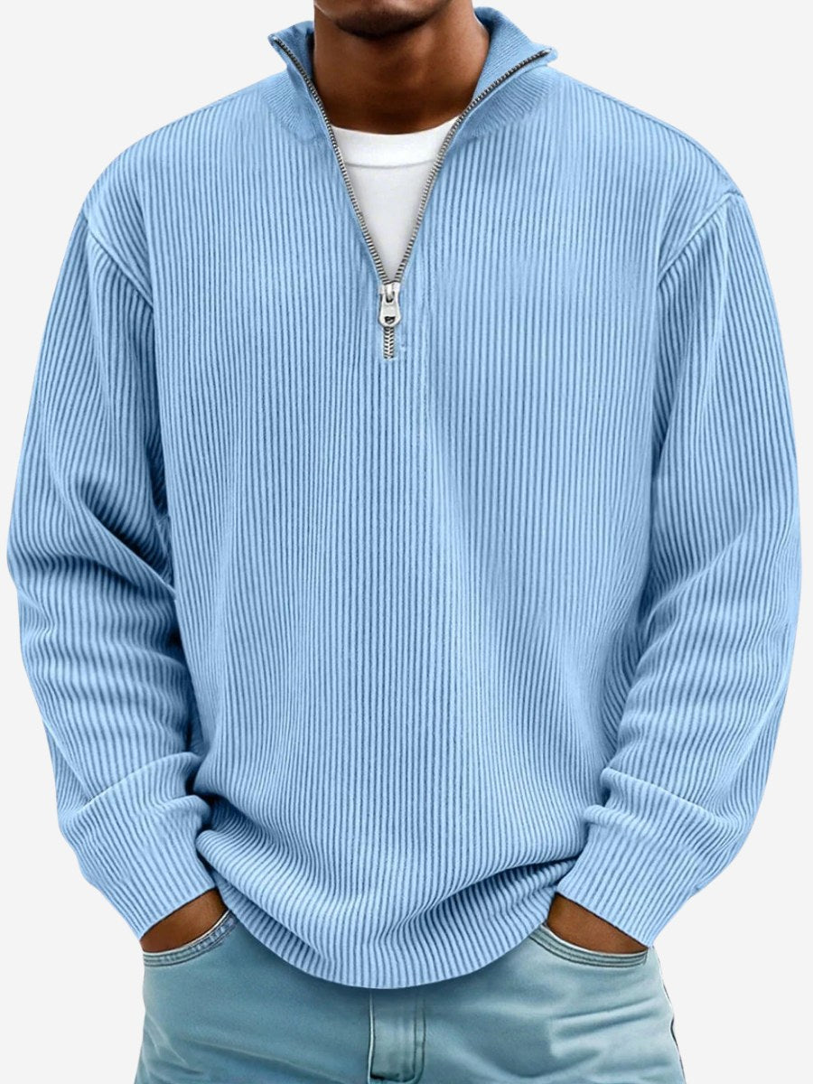Eckhard | Men's Sweatshirt with Half-Zip and Ribbed Structure, Oversized Sweatshirt | My Sweet Wardrobe | Blue