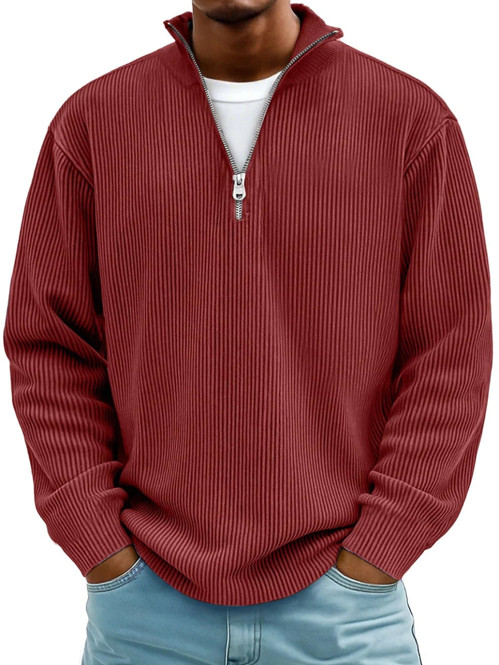 Eckhard | Men's Sweatshirt with Half-Zip and Ribbed Structure, Oversized Sweatshirt | My Sweet Wardrobe | Grey