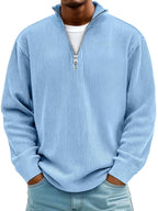 Eckhard | Men's Sweatshirt with Half-Zip and Ribbed Structure, Oversized Sweatshirt | My Sweet Wardrobe | Blue