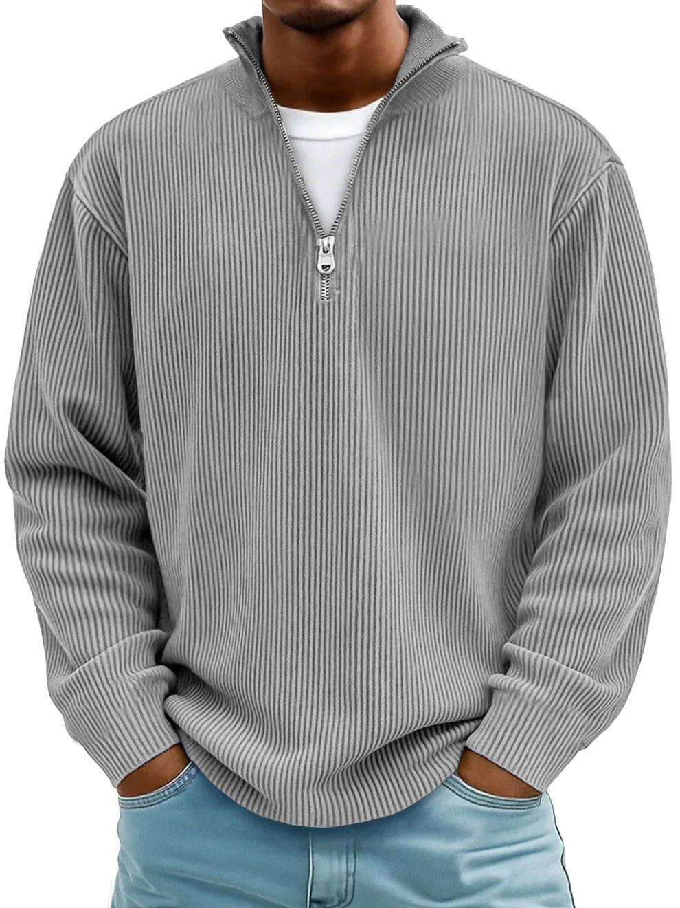 Eckhard | Men's Sweatshirt with Half-Zip and Ribbed Structure, Oversized Sweatshirt | My Sweet Wardrobe | Blue