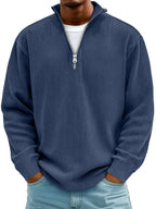 Eckhard | Men's Sweatshirt with Half-Zip and Ribbed Structure, Oversized Sweatshirt | My Sweet Wardrobe | Blue
