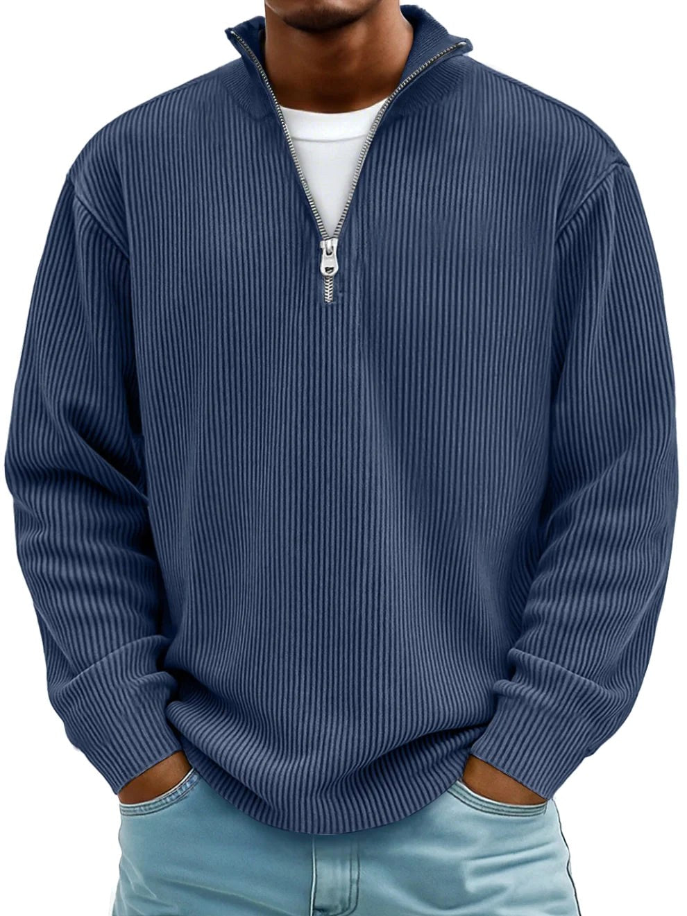 Eckhard | Men's Sweatshirt with Half-Zip and Ribbed Structure, Oversized Sweatshirt | My Sweet Wardrobe | Blue