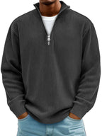 Eckhard | Men's Sweatshirt with Half-Zip and Ribbed Structure, Oversized Sweatshirt | My Sweet Wardrobe | Blue