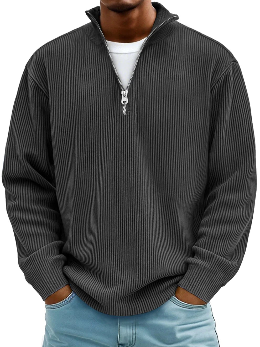 Eckhard | Men's Sweatshirt with Half-Zip and Ribbed Structure, Oversized Sweatshirt | My Sweet Wardrobe | Blue