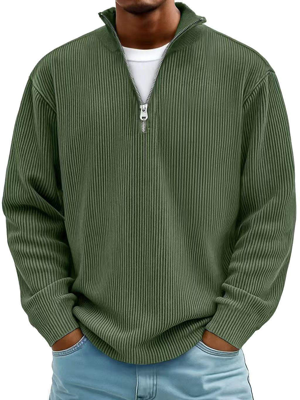 Eckhard | Men's Sweatshirt with Half-Zip and Ribbed Structure, Oversized Sweatshirt | My Sweet Wardrobe | Grey
