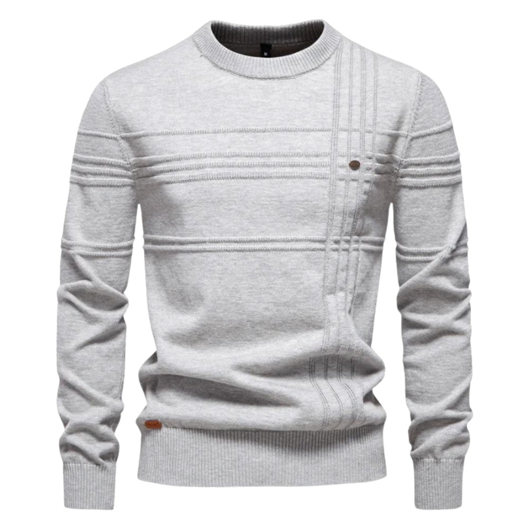 Edmund | Men's Jumper with Check Pattern, Classic Knit Jumper | My Sweet Wardrobe | Light Grey