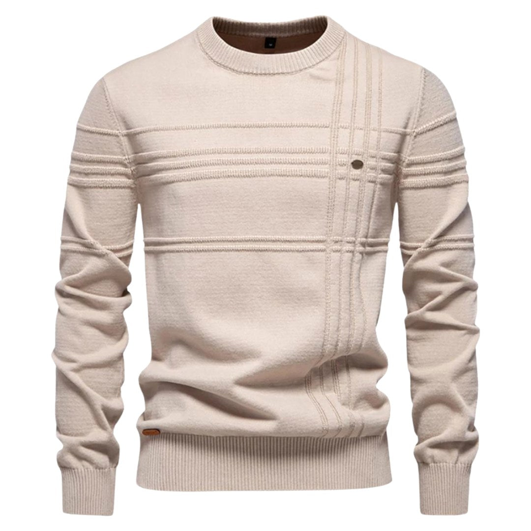 Edmund | Men's Jumper with Check Pattern, Classic Knit Jumper | My Sweet Wardrobe | Light Grey