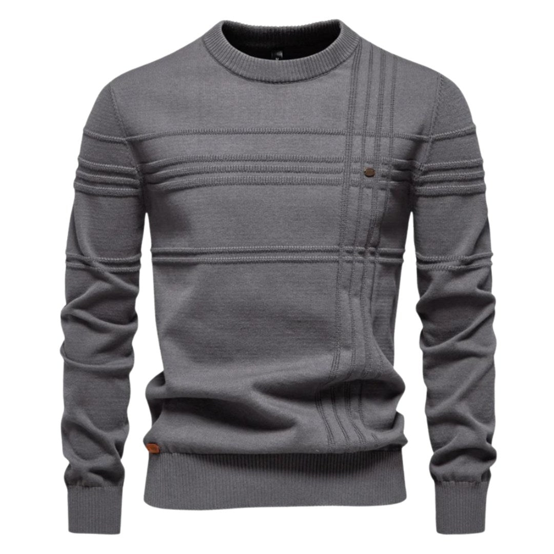 Edmund | Men's Jumper with Check Pattern, Classic Knit Jumper | My Sweet Wardrobe | Light Grey