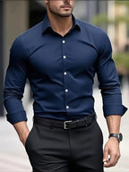Edward | Men's Long-Sleeved Breathable Shirt, Slim-Fit Smart Shirt | My Sweet Wardrobe | Navy blue