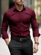 Edward | Men's Long-Sleeved Breathable Shirt, Slim-Fit Smart Shirt | My Sweet Wardrobe | Bordeaux