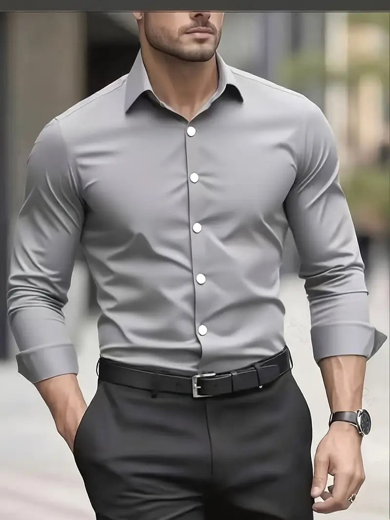 Edward | Men's Long-Sleeved Breathable Shirt, Slim-Fit Smart Shirt | My Sweet Wardrobe | Grey