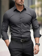 Edward | Men's Long-Sleeved Breathable Shirt, Slim-Fit Smart Shirt | My Sweet Wardrobe | Dark grey