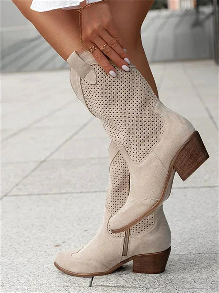 Eleanor | Women's Leather Cowboy Boots, Block Heel Ankle Boots | My Sweet Wardrobe
