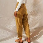 Eliane | Women's High-Waist Wide-Leg Corduroy Trousers, Pleated Front Trousers | My Sweet Wardrobe | Brown