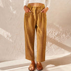 Eliane | Women's High-Waist Wide-Leg Corduroy Trousers, Pleated Front Trousers | My Sweet Wardrobe | Green