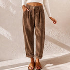 Eliane | Women's High-Waist Wide-Leg Corduroy Trousers, Pleated Front Trousers | My Sweet Wardrobe | Blue